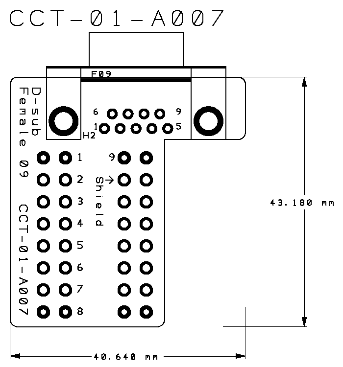 Dimension size for CCT-01-A007 RS232 (female)